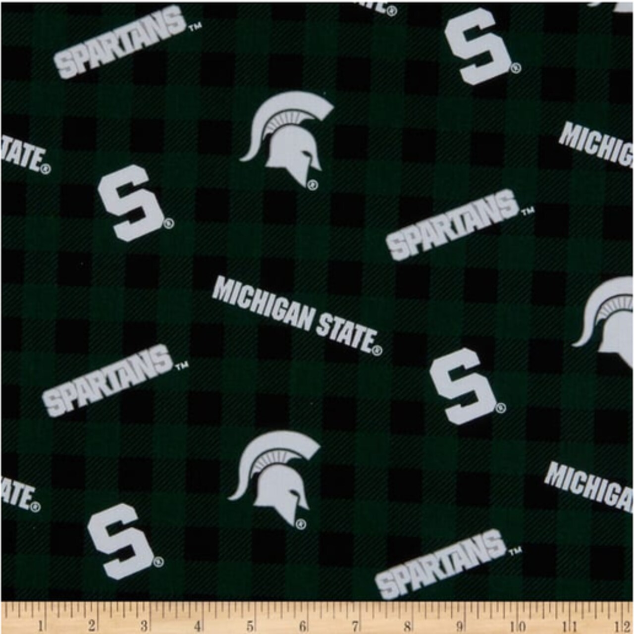 Licensed NCAA Michigan State University Buffalo Plaid MIST-1207 Cotton Fabric by the Yard